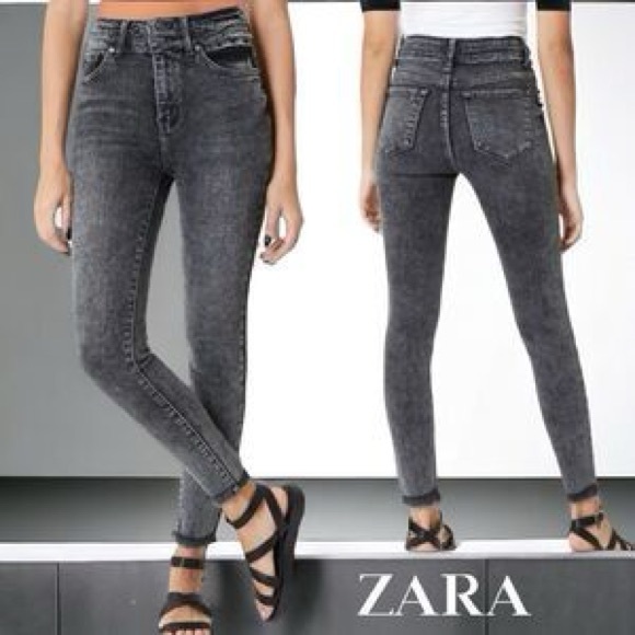 Zara Trafaluc Denim Collection Stone Wash Stretch jeans with frayed hem - Picture 1 of 9